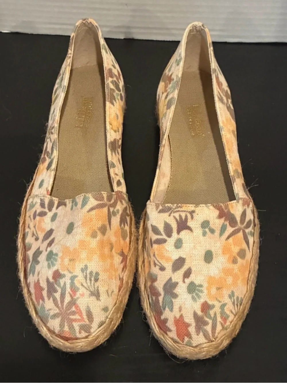 L.L. Bean Peach Floral Canvas Jute Espadrille Flats- 7M